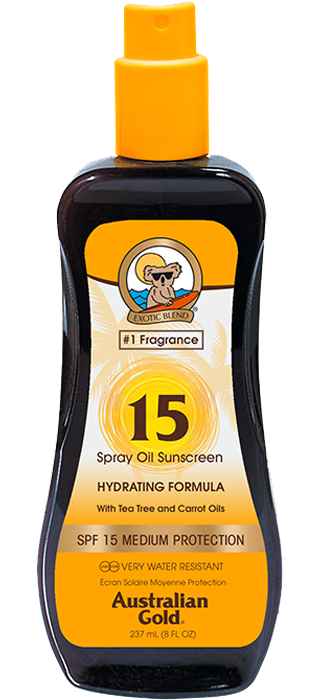 Australian Gold SPF15 Spray Oil Sunscreen con carrot 237 ml